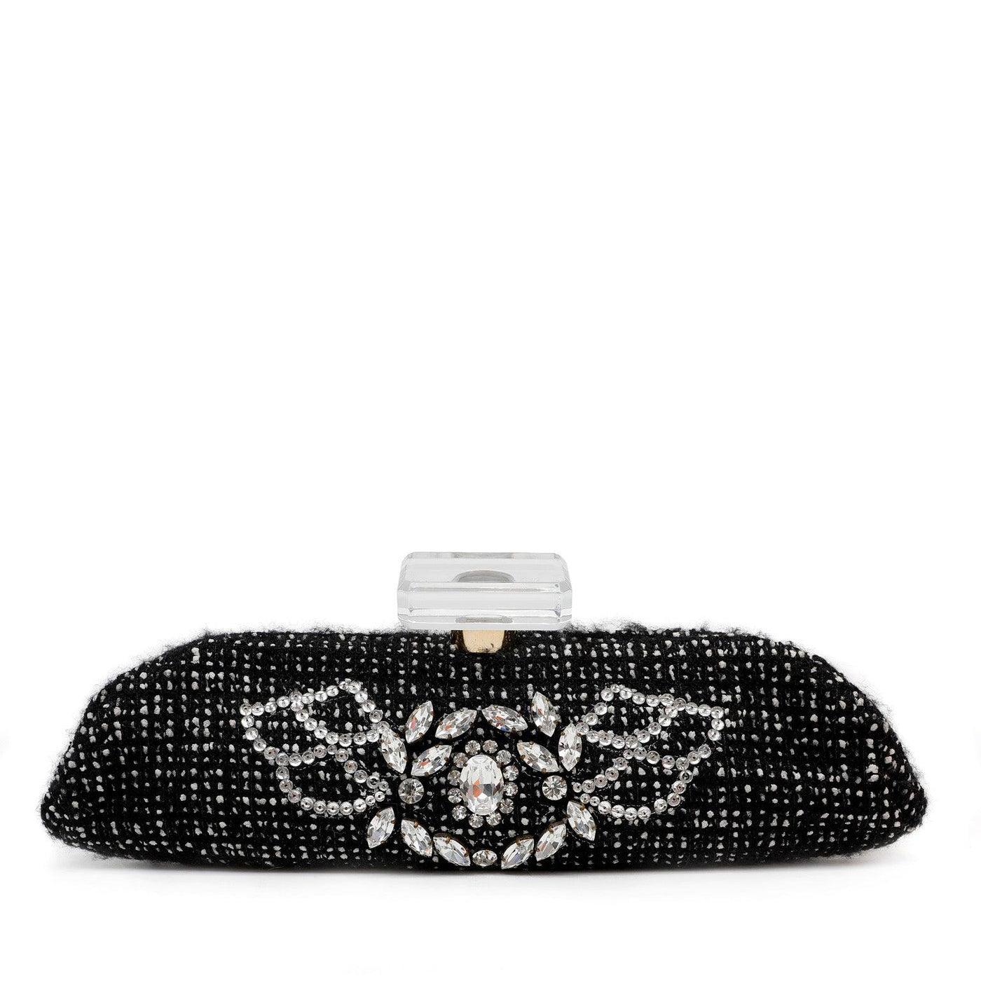 Chanel Black Tweed and Rhinestone Runway Clutch - Only Authentics