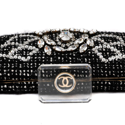 Chanel Black Tweed and Rhinestone Runway Clutch - Only Authentics