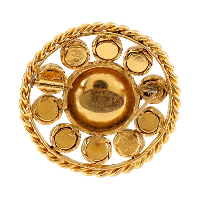 Chanel Vintage Blue Gripoix Brooch Pendant with Gold and Crystal Surround