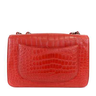 Chanel Red Crocodile Jumbo Classic with Silver Hardware