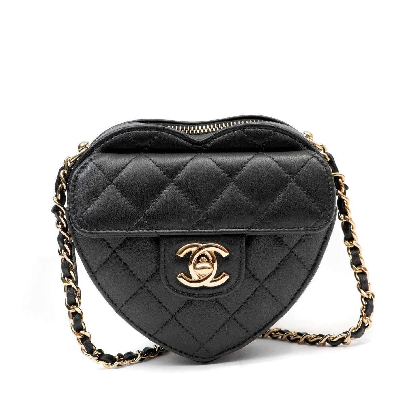 Chanel Black Lambskin Mini Heart Bag - Only Authentics