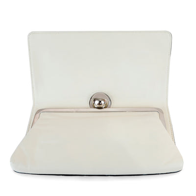 Chanel Black and White Lambskin Square Stitched Clutch with Lucite Knob