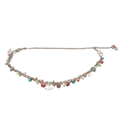 Chanel Silver Flower Molten Glass Bead CC Belt Necklace (2005)
