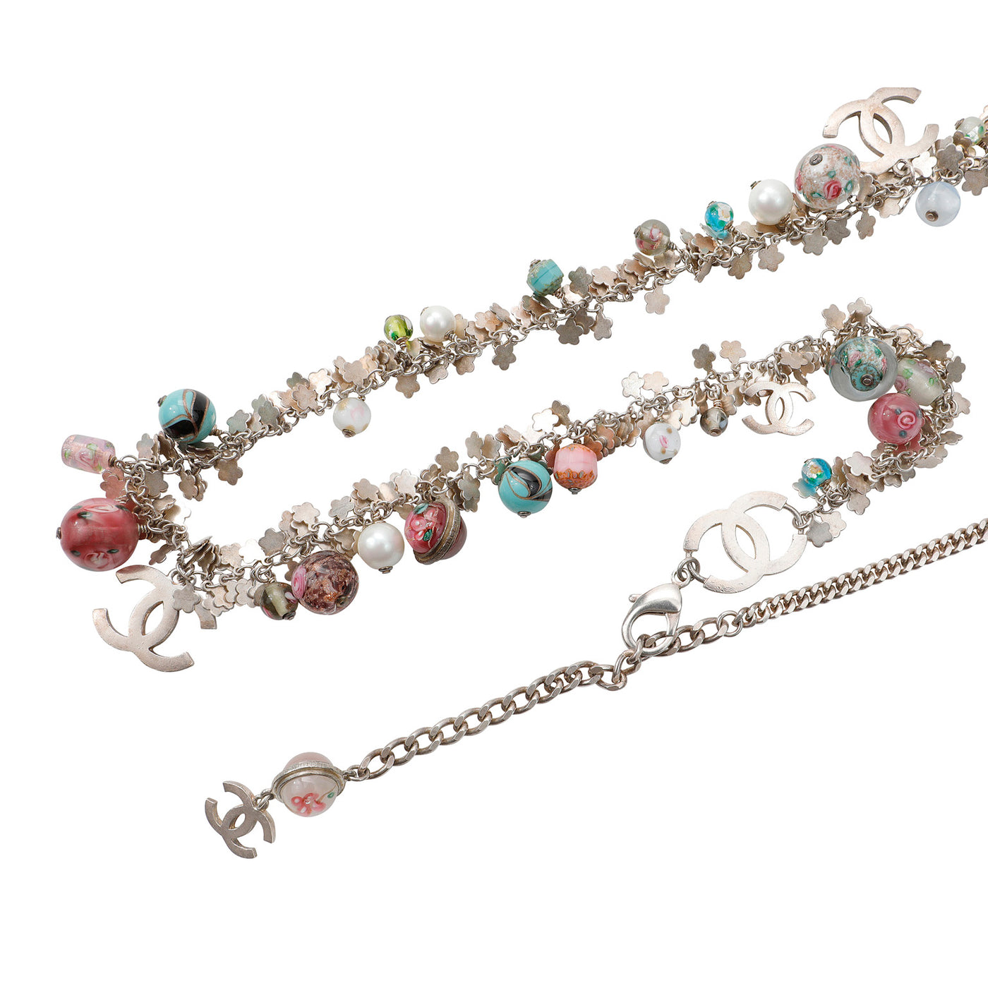 Chanel Rare Silver CC Flower Molten Glass Bead Belt/Necklace (2005)