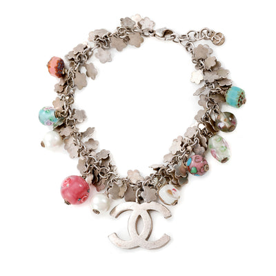 Chanel Silver CC Flower Bracelet with Molten Glass Beads Spring 2005