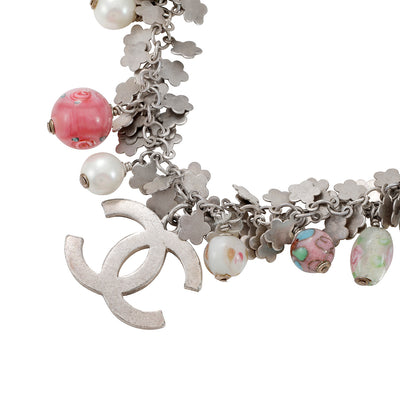 Chanel Silver CC Flower Bracelet with Molten Glass Beads Spring 2005