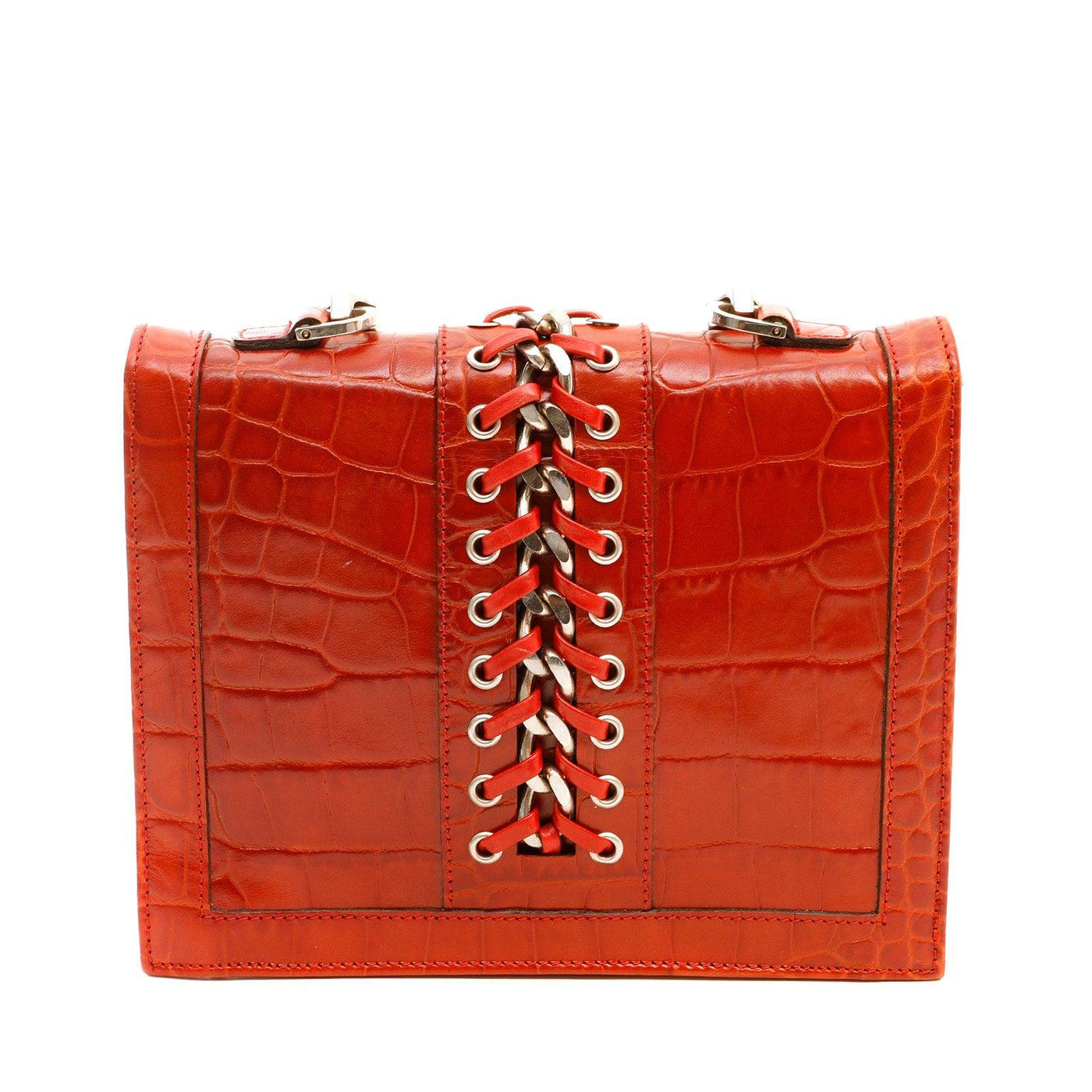 Versace Red Embossed Croc Evening Bag - Only Authentics