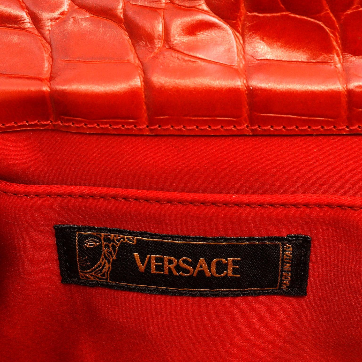 Versace Red Embossed Croc Evening Bag - Only Authentics