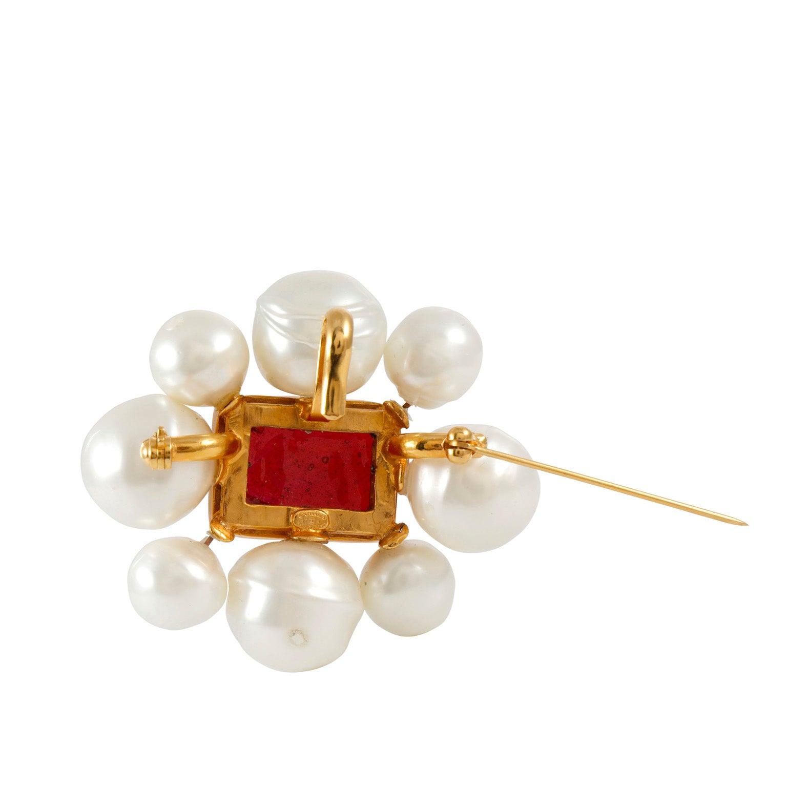 Chanel Pearl and Gripoix Flower Brooch - Only Authentics