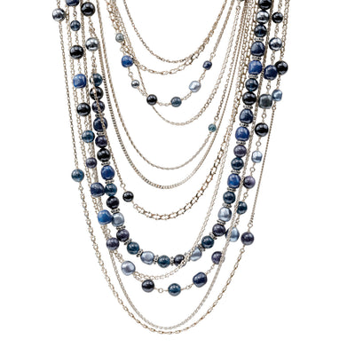 Chanel Runway Blue Pearl Multi Layered CC Necklace