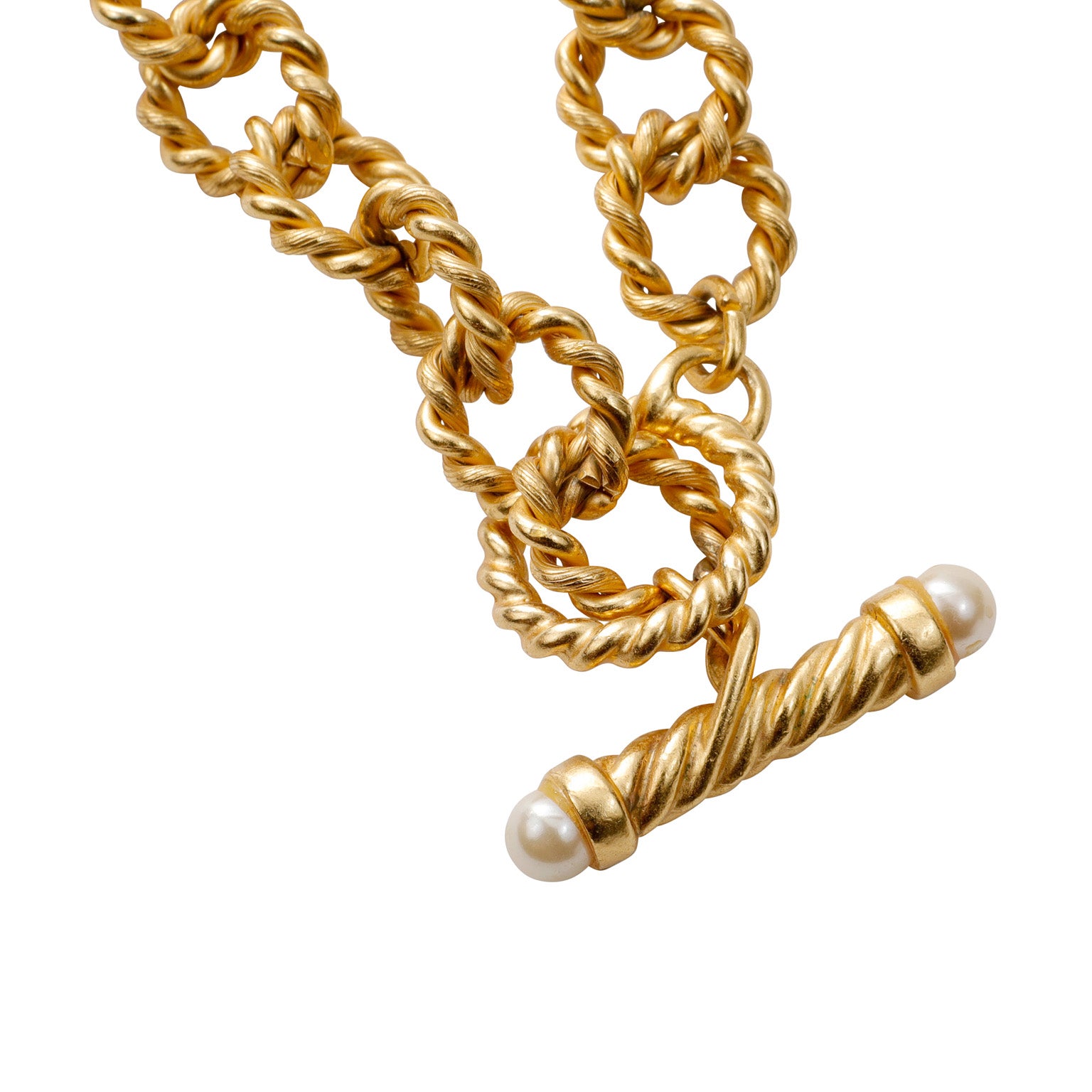 Chanel 24kt Gold Rope Link Chain w/ Pearl on Clasp – Only Authentics