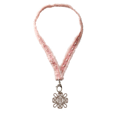 Chanel Pink Faille Fabric Necklace with Crystal Medallion