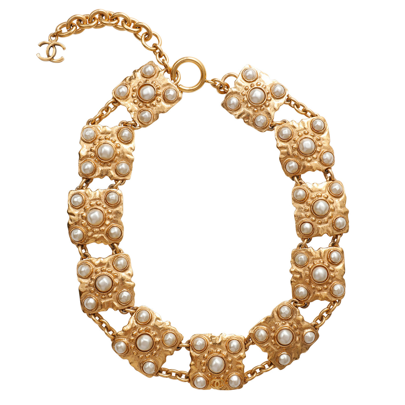 Chanel Gold Pearl Charm Choker Necklace