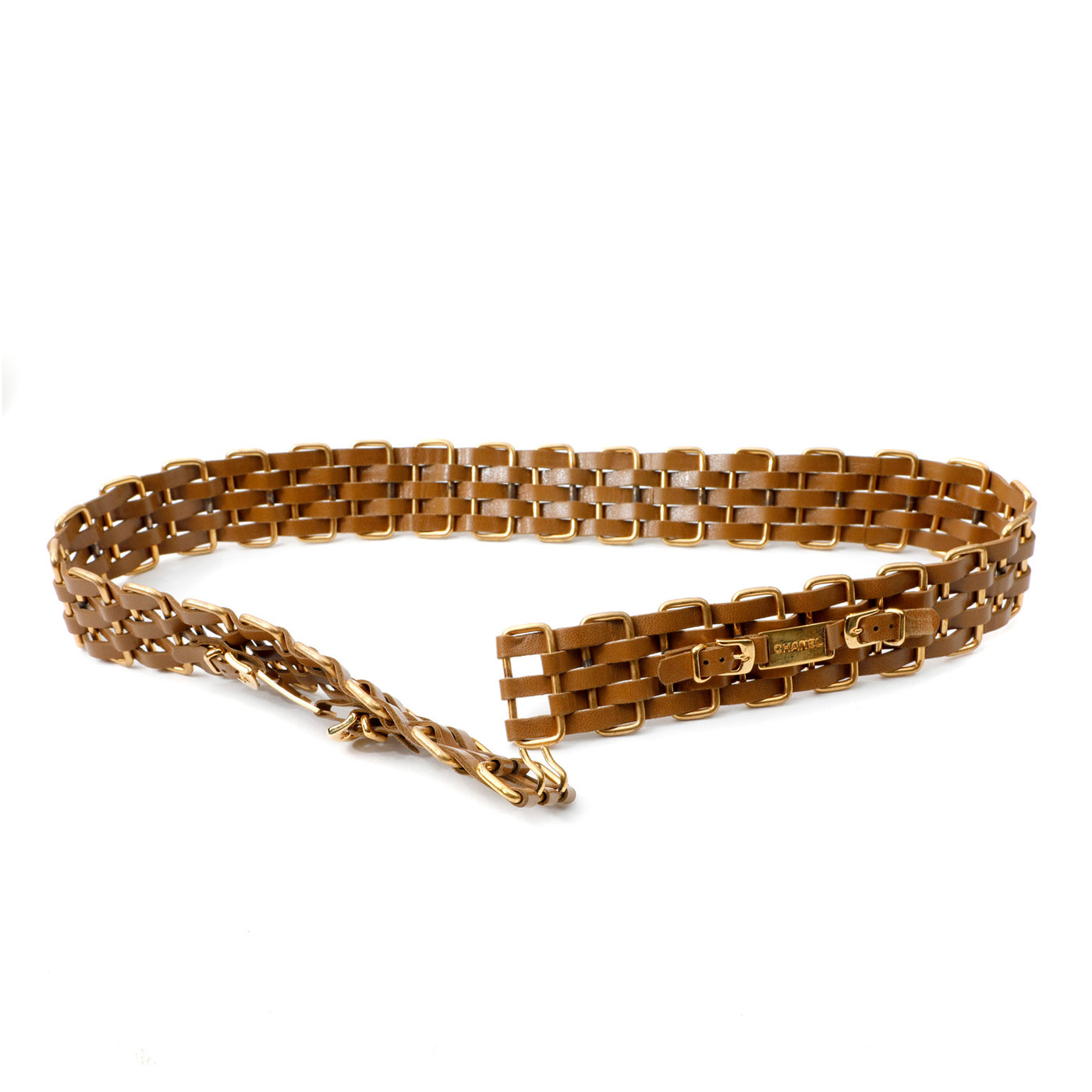 Chanel Brown Woven Leather Belt w/ Gold Chanel Buckle