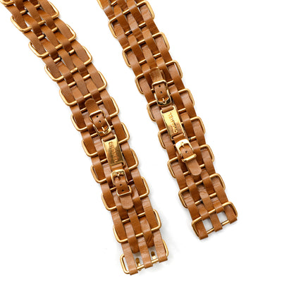 Chanel Brown Woven Leather Belt w/ Gold Chanel Buckle