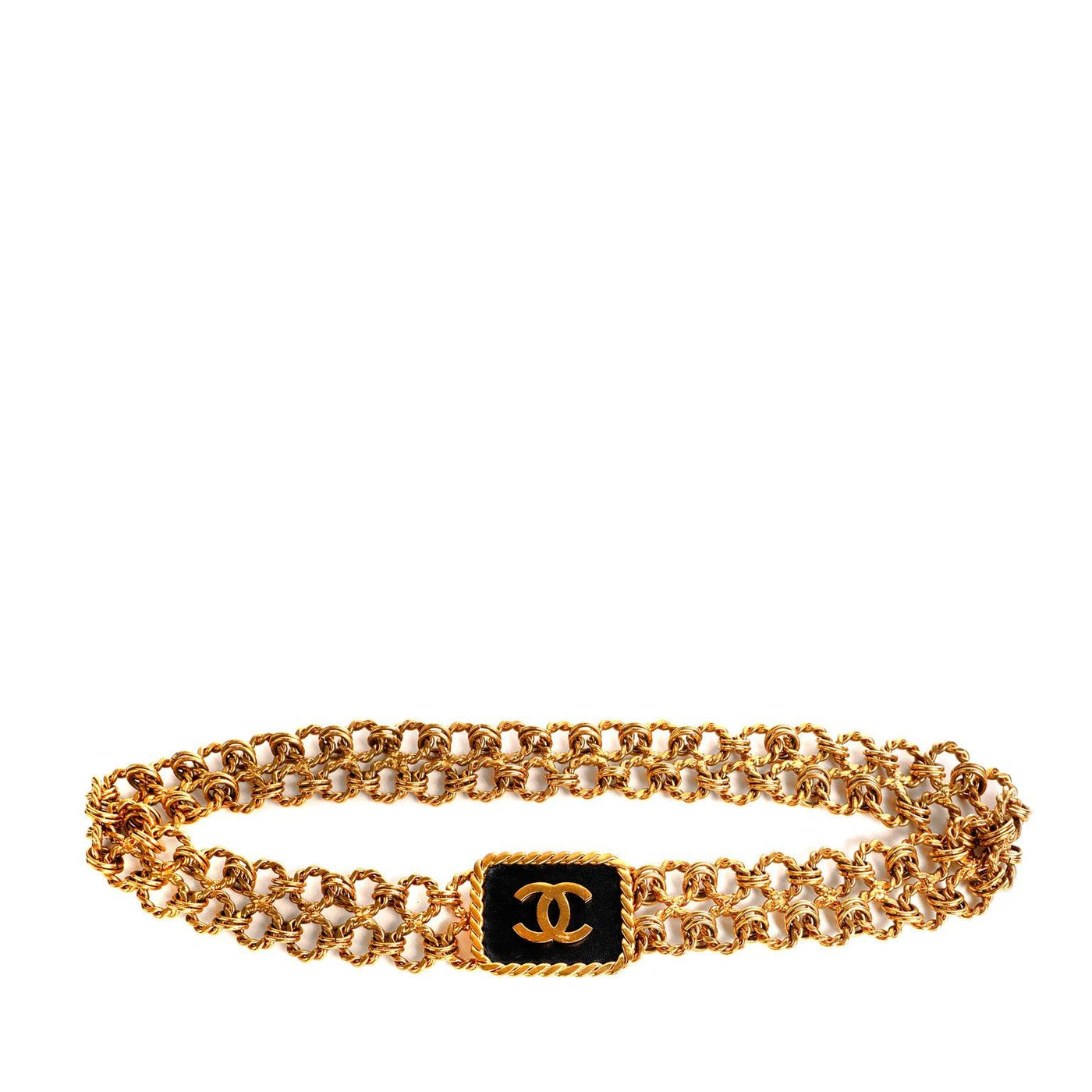 Chanel Vintage Gold Chain Belt with Black Leather CC Buckle - Only Authentics