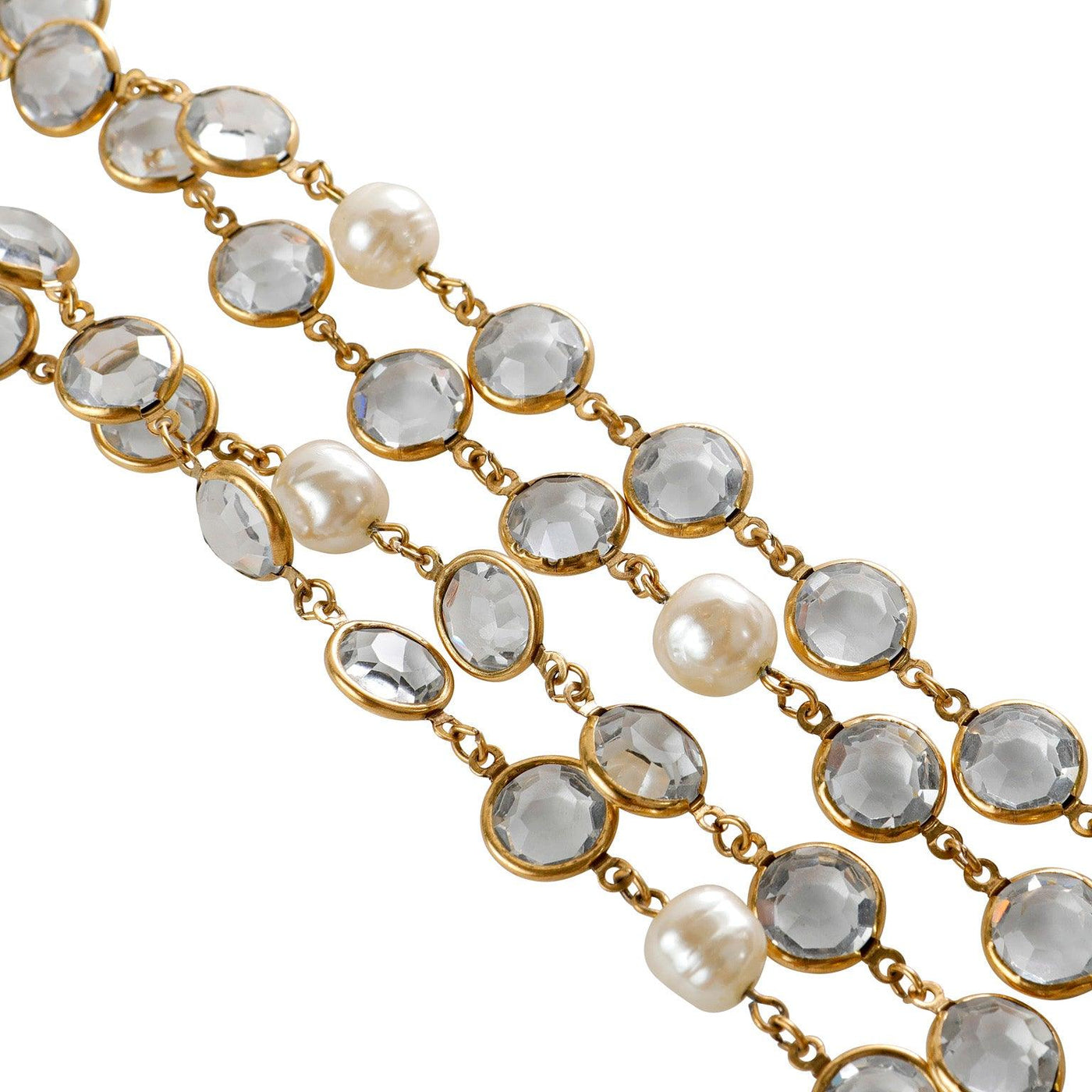 Chanel Clear Rose Cut Crystal and Pearl Vintage Long Necklace - Only Authentics