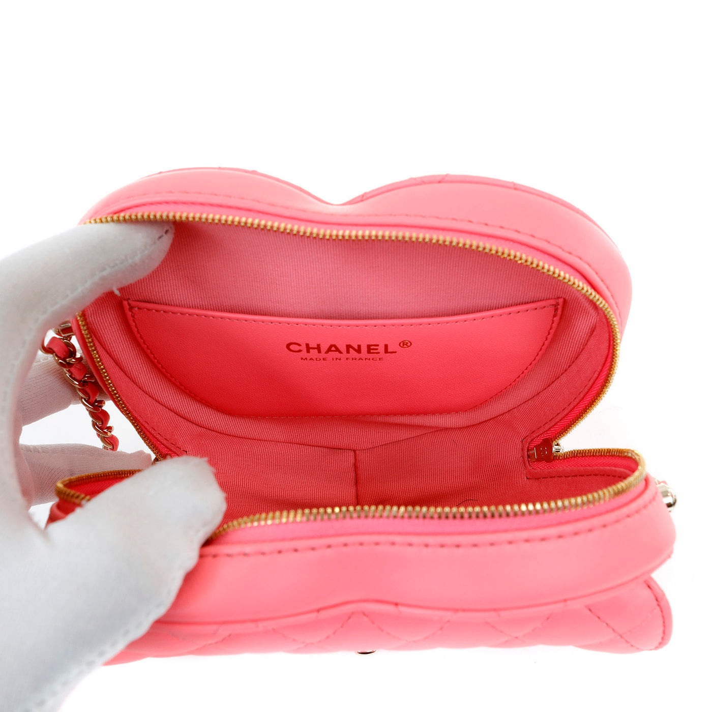 Chanel 2022 Pink Lambskin Heart Bag w/ Gold Hardware