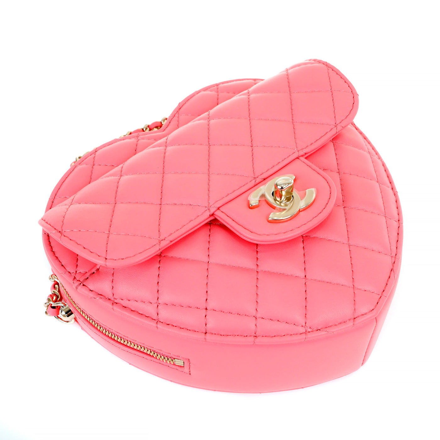 Chanel 2022 Pink Lambskin Heart Bag with Gold Hardware