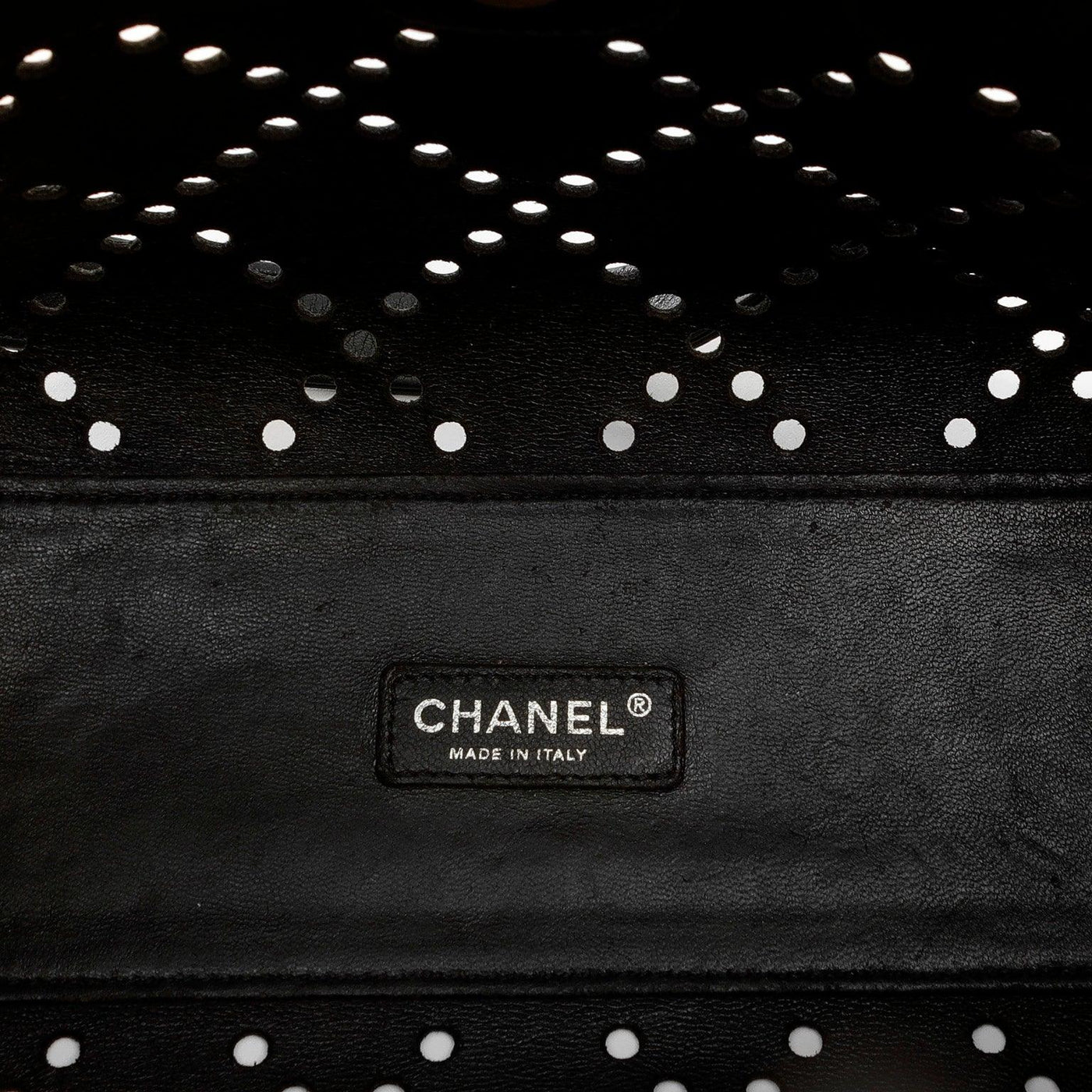 Chanel Black Patent Leather Perforated CC Tote - Only Authentics