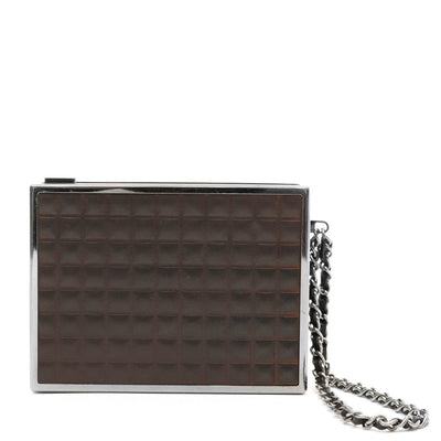 Chanel Vintage Brown Leather Box Purse Wristlet - Only Authentics