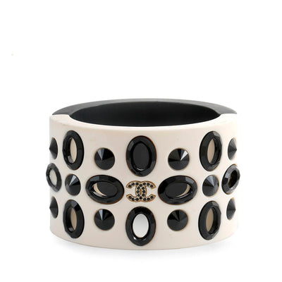 Chanel White Resin and Crystal Magnetic Cuff Runway - Only Authentics