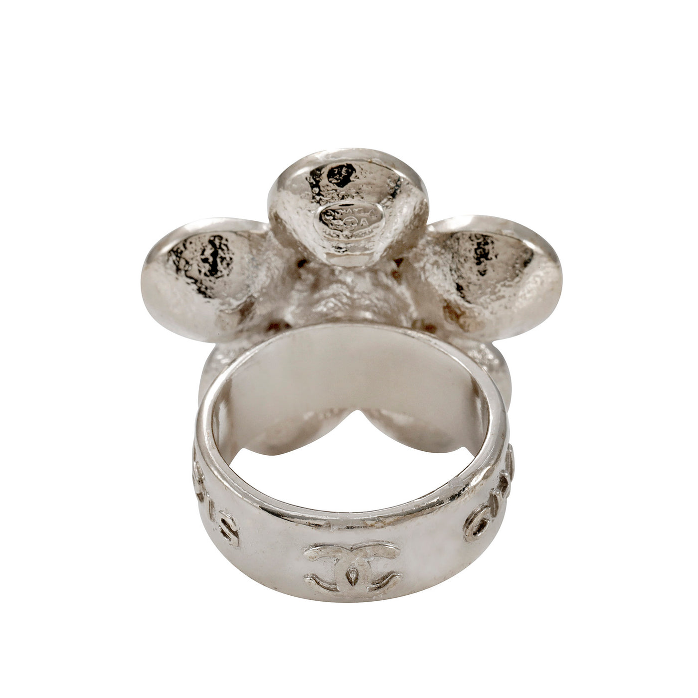 Chanel Large Stone Camellia Ring w/ CC Center