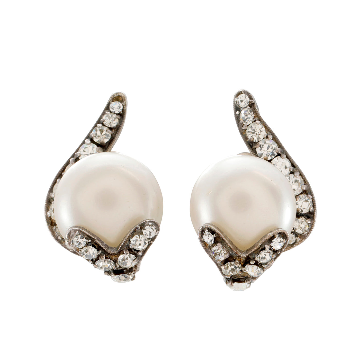 Chanel Big Pearl & Crystal Earring w/ Silver Hardware