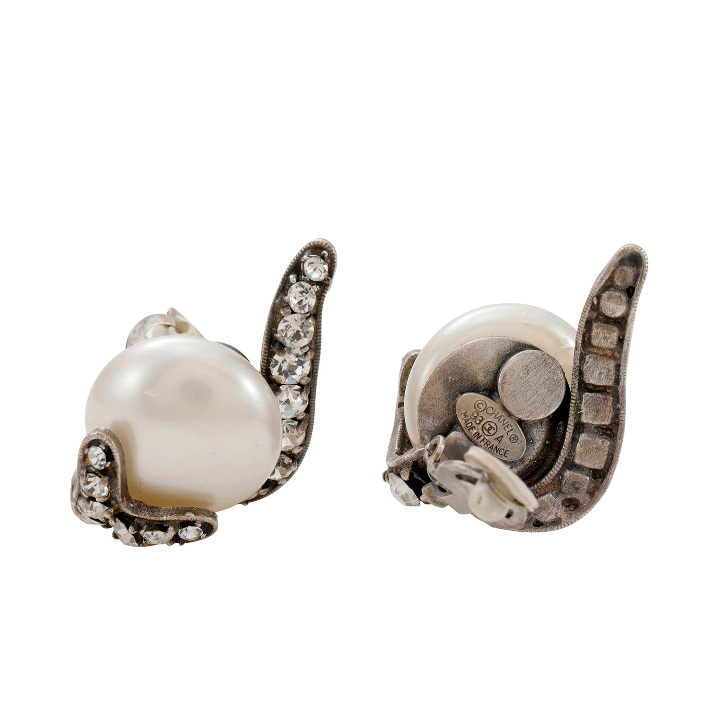 Chanel Big Pearl & Crystal Earring w/ Silver Hardware