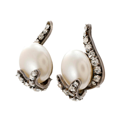 Chanel Vintage Large Pearl & Crystal Earrings