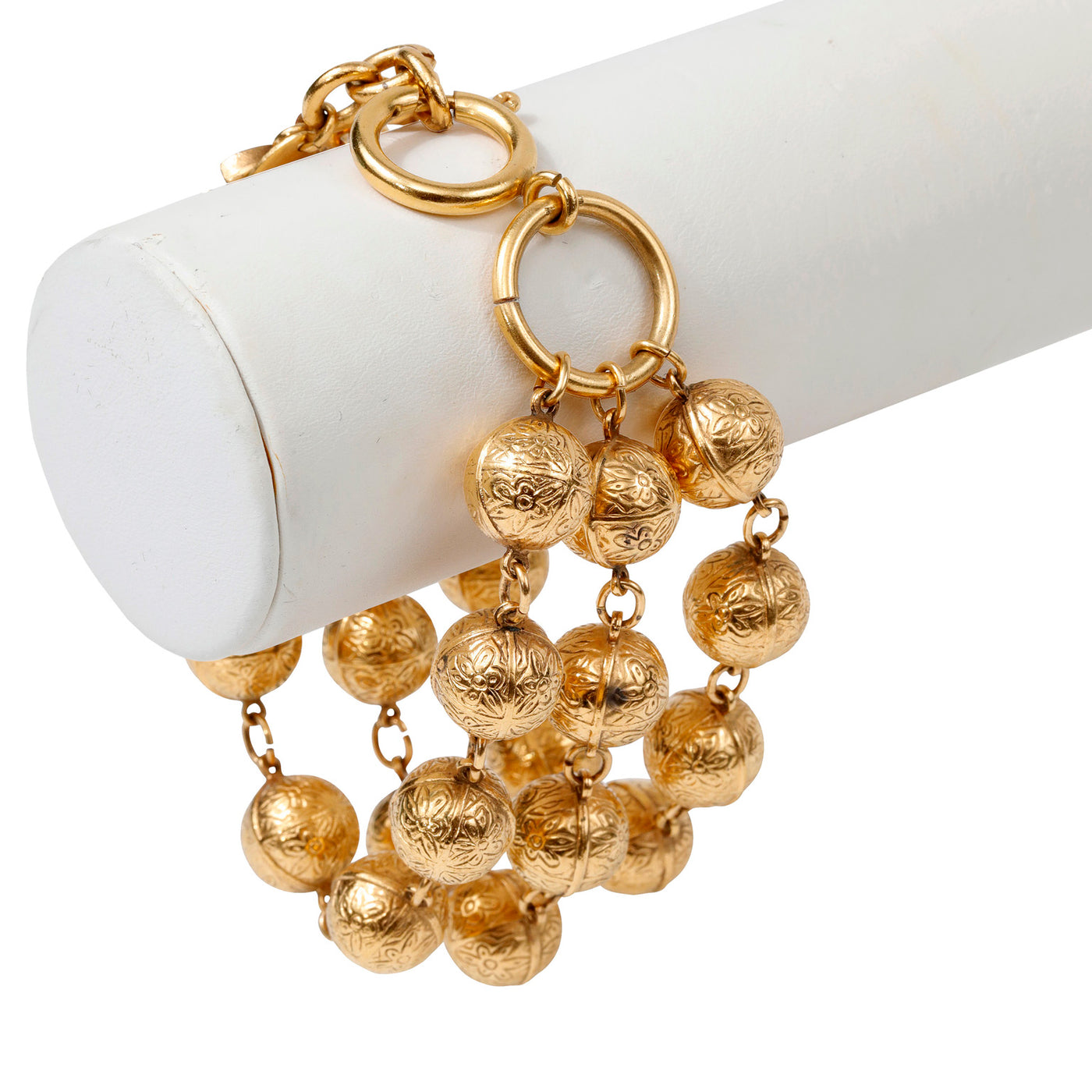 Chanel Triple Strand Gold Beaded Bracelet with CC