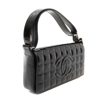 Chanel Black Patent Leather Chocolate Bar Quilted CC Shoulder Bag - Only Authentics