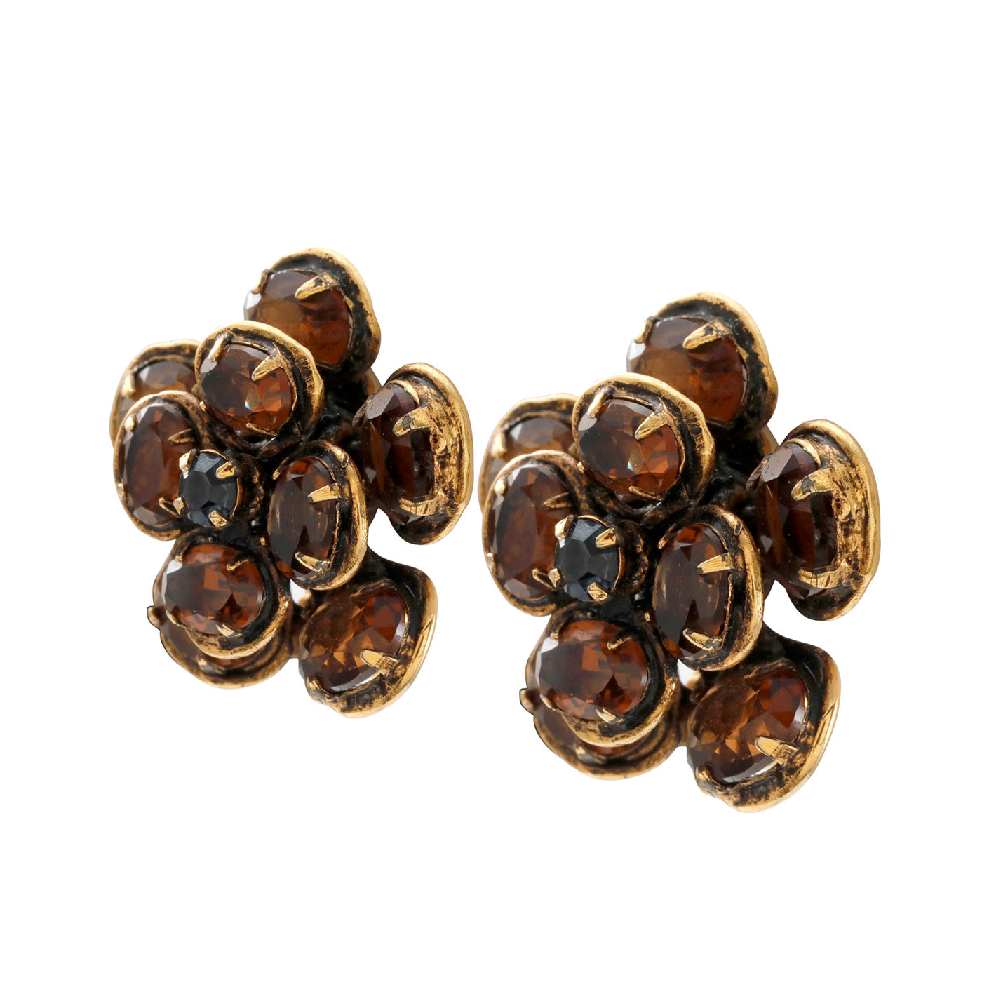 Iradj Moini Amber Crystal Camellia Earrings w/ Gold Hardware