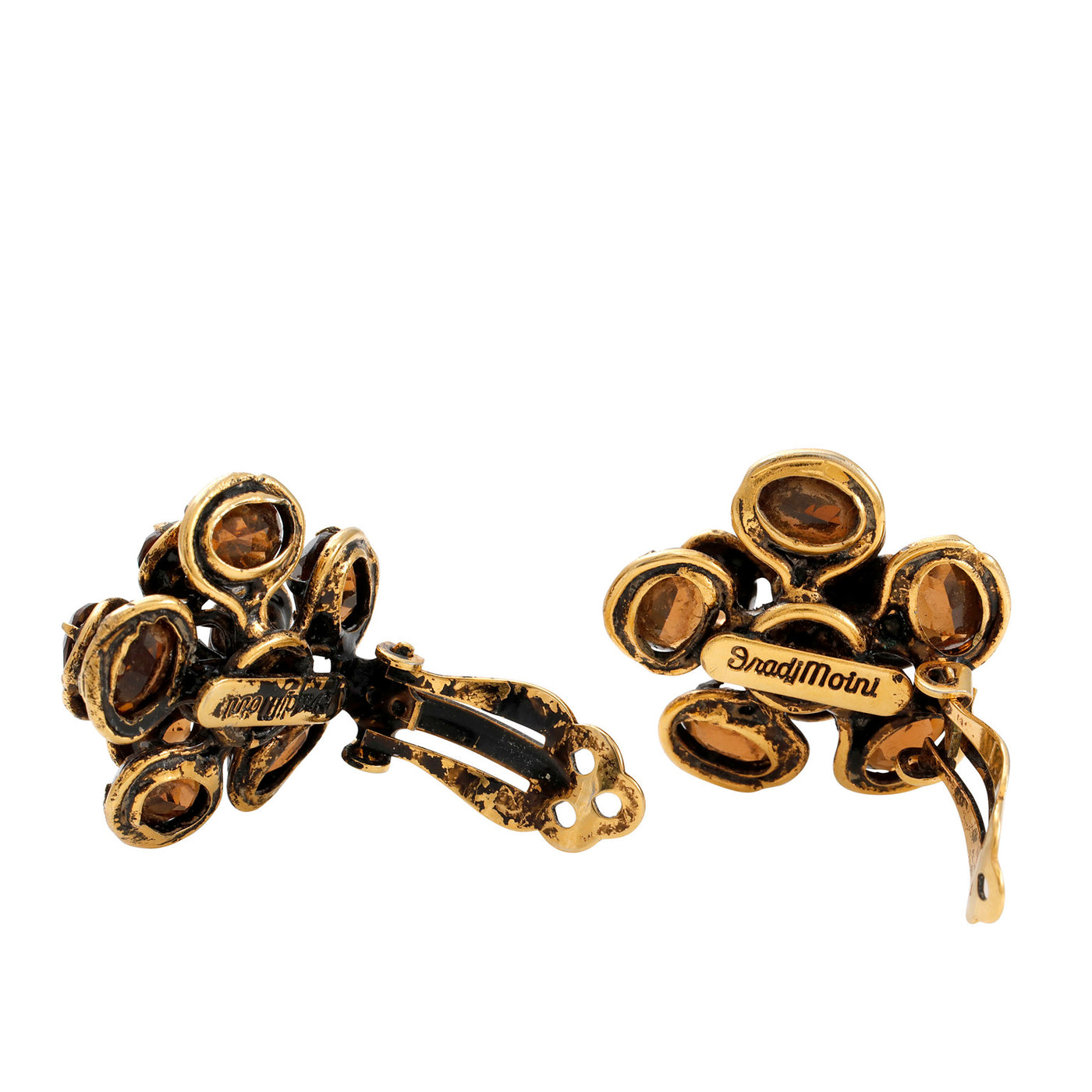 Chanel Vintage Amber Crystal Camellia Earrings with Gold Hardware