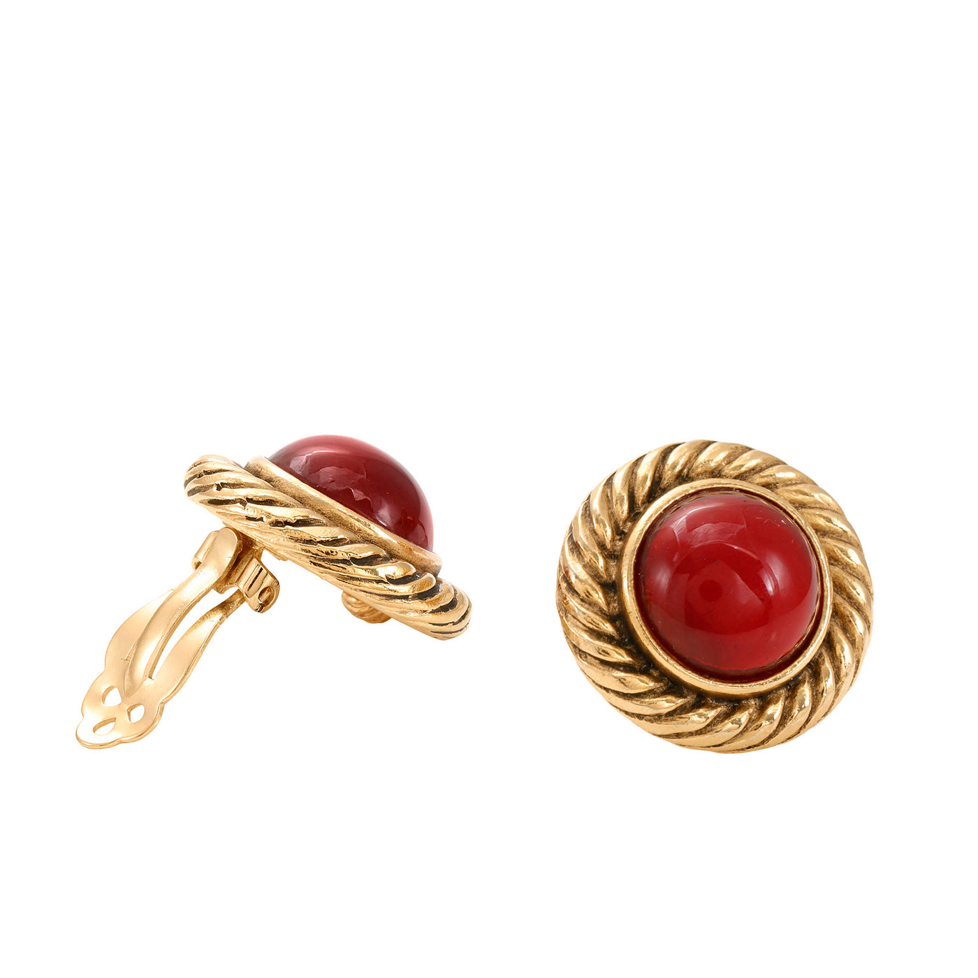 Chanel Red Gripoix and Gold Rope Vintage Earrings