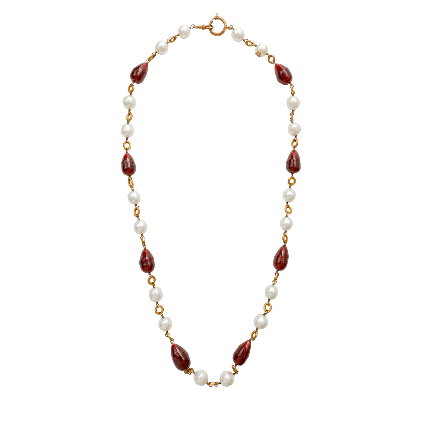 Chanel Vintage Red Gripoix & Pearl Short Necklace