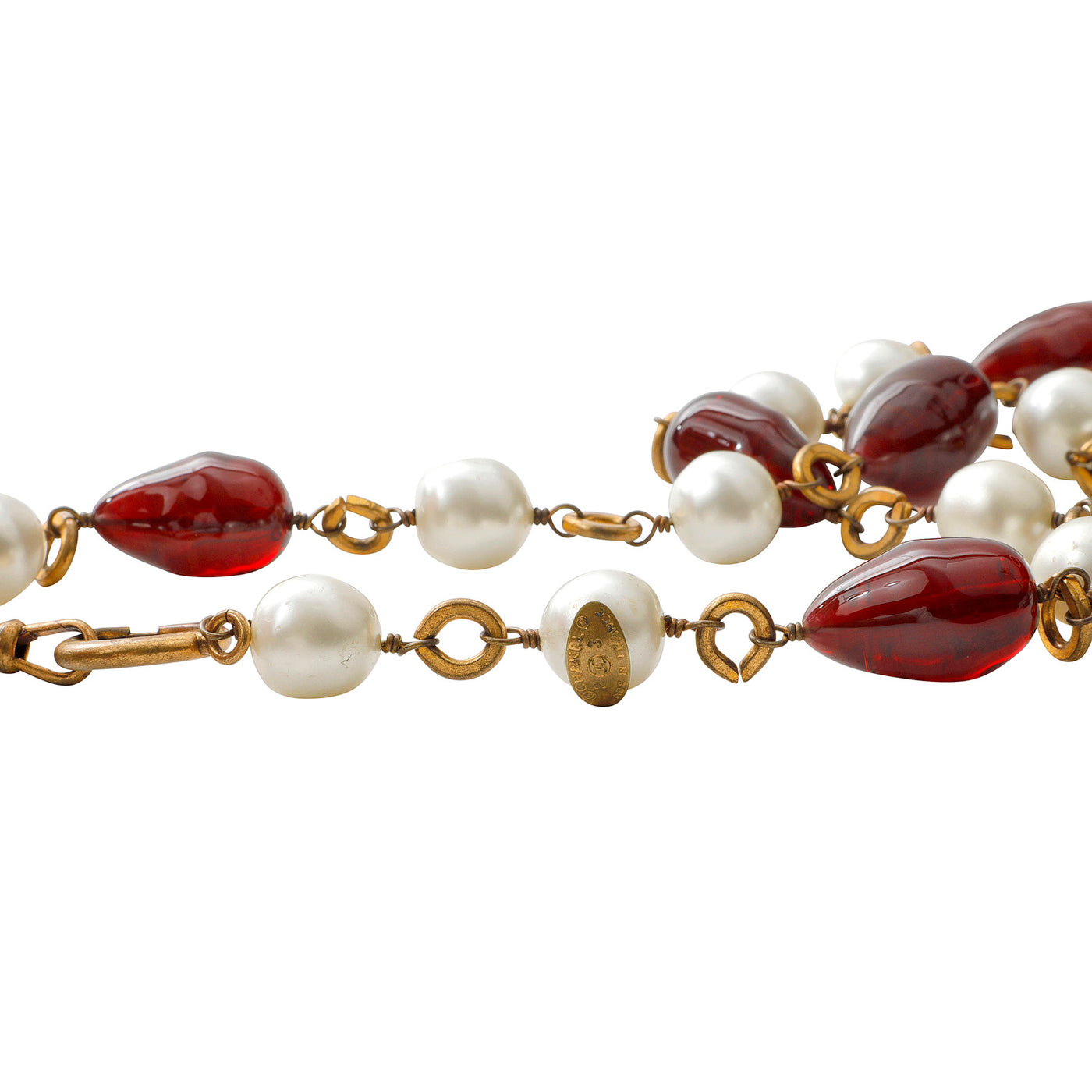 Chanel Vintage Red Gripoix & Pearl Short Necklace