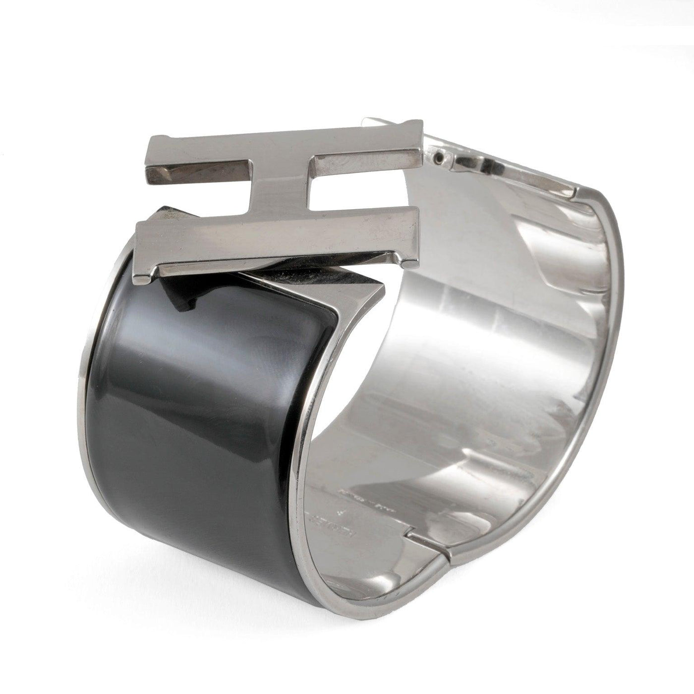 Hermès Black Enamel Extra Wide Clic Clac Cuff Bracelet with Palladium Hardware - Only Authentics