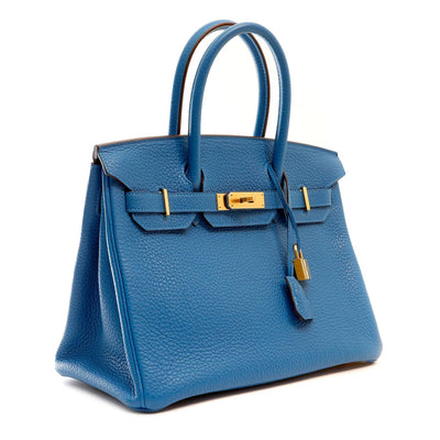 Hermès 30cm Azure Blue Togo Birkin with Gold Hardware - Only Authentics