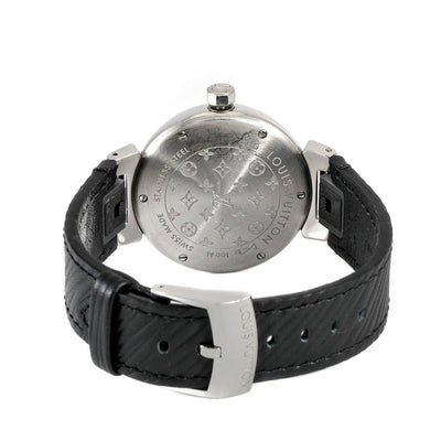 Louis Vuitton Diamond Encrusted Watch w/ Black Epi Leather & Interchangeable Silver Monogram Band - Only Authentics