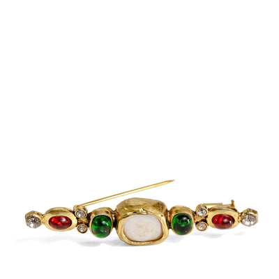 Chanel Red & Green Gripoix Pin w/ Crystals & Gold Hardware - Only Authentics