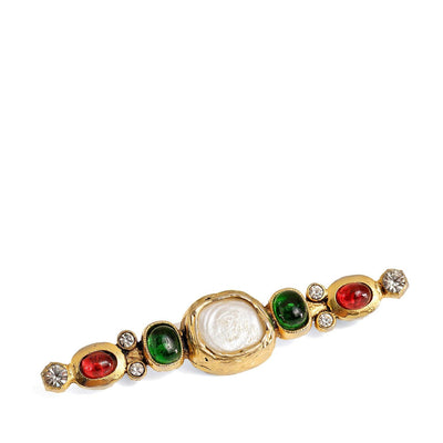 Chanel Red & Green Gripoix Pin w/ Crystals & Gold Hardware - Only Authentics