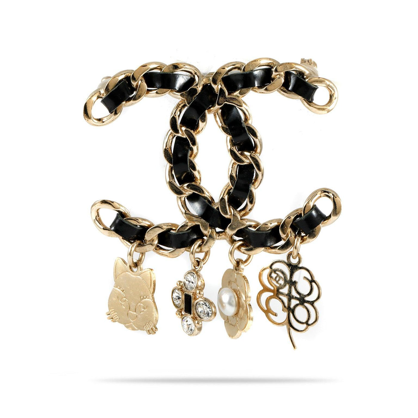 Chanel Black Leather CC Charms Brooch - Only Authentics