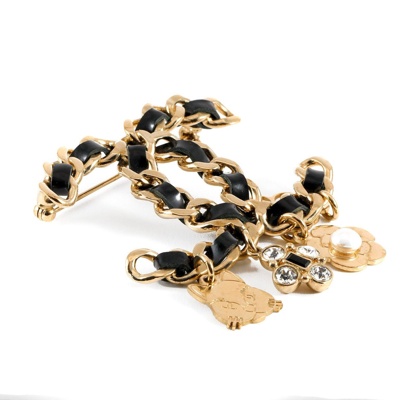 Chanel Black Leather CC Charms Brooch - Only Authentics