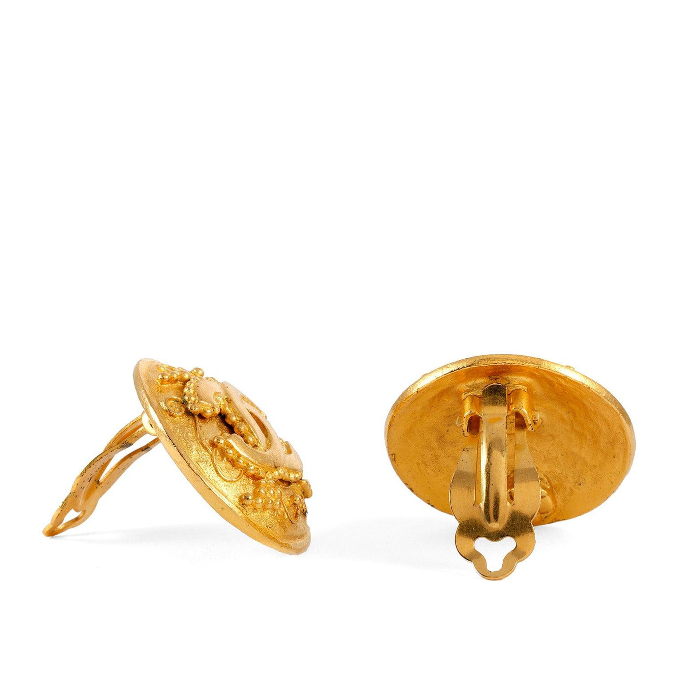Chanel Gold CC Dotted Button Vintage Earrings - Only Authentics
