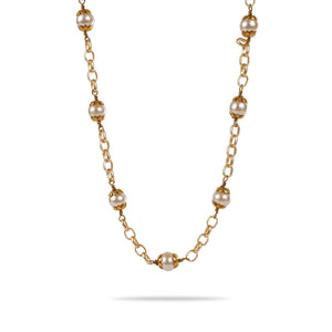 Chanel Vintage Pearl and Gold Link Necklace - Only Authentics