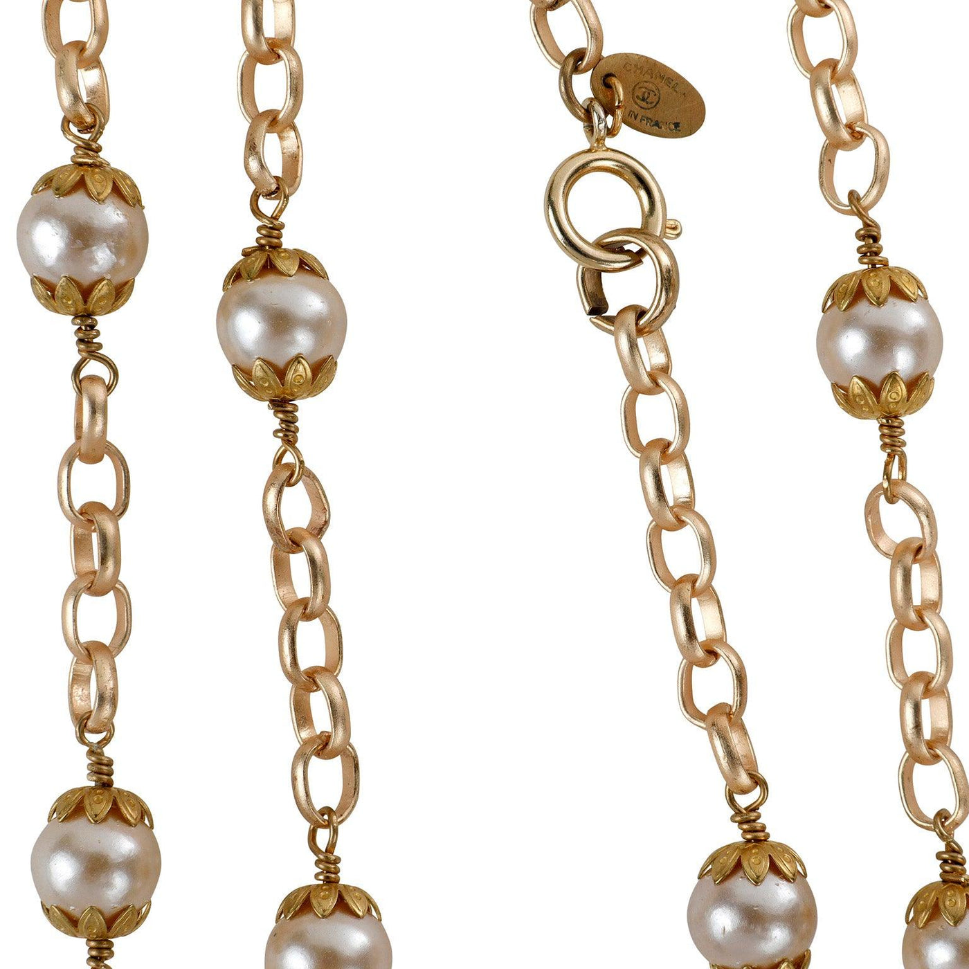 Chanel Vintage Pearl and Gold Link Necklace - Only Authentics