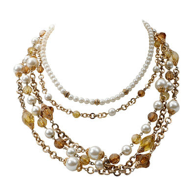 Chanel Pearl and Amber Crystal Layered Vintage Necklace