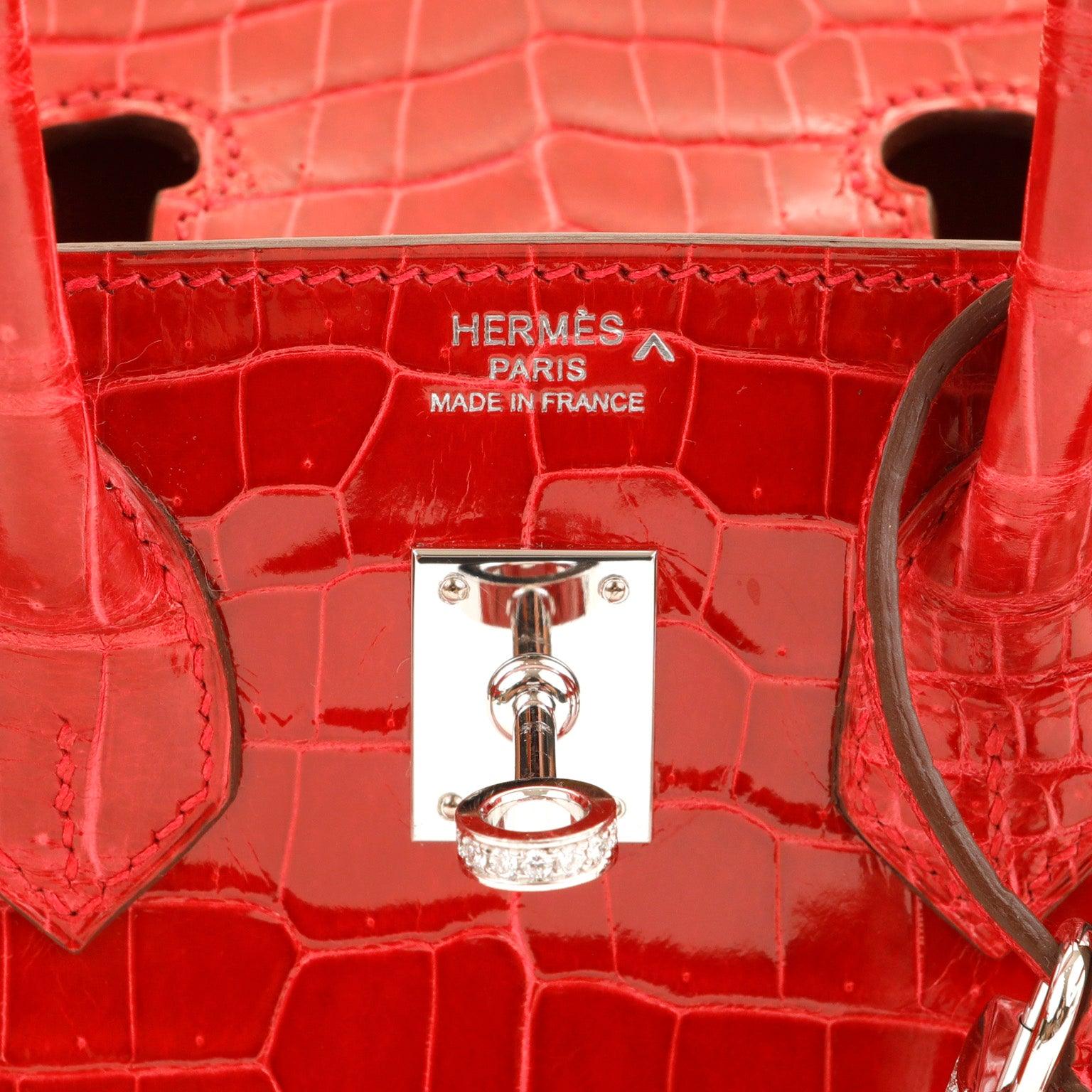 Hermès, Birkin, 25cm, Lipstick Red, Porosus Crocodile, diamond encrusted, luxury, handbag, compact size, timeless design, fashion, accessory, bold, glamorous