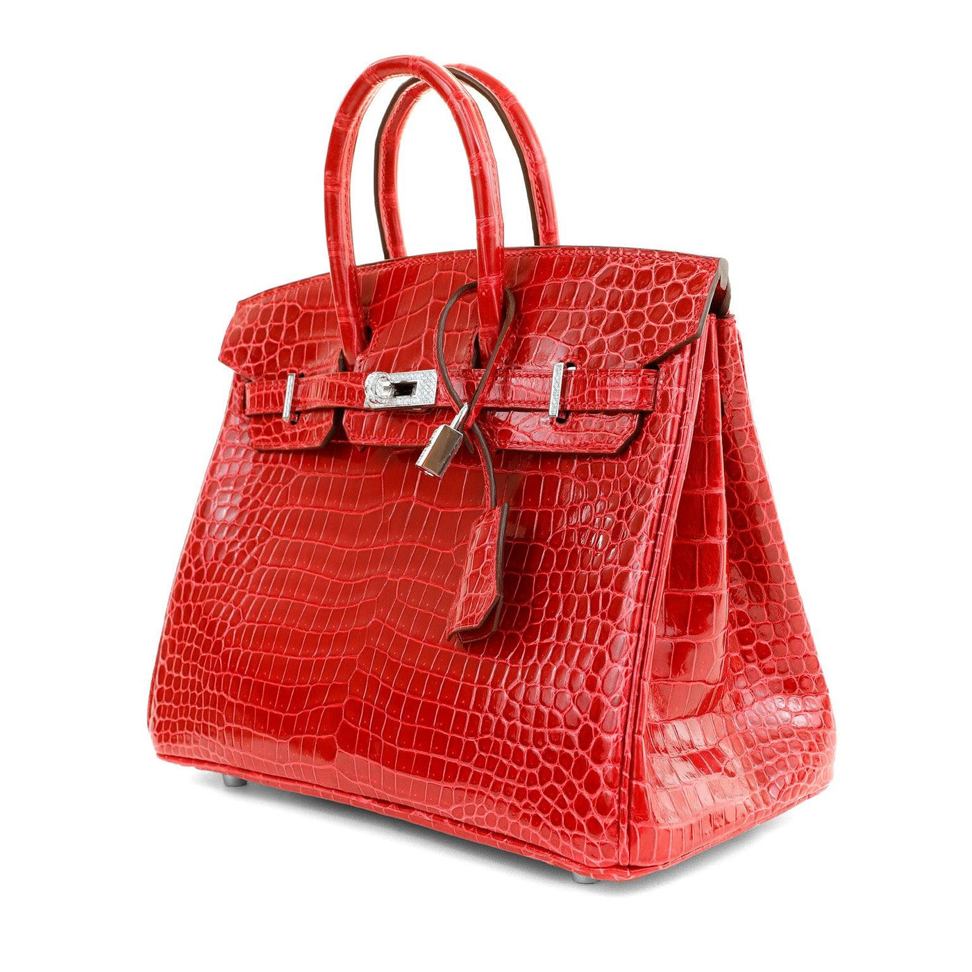 Hermès, Birkin, 25cm, Lipstick Red, Porosus Crocodile, diamond encrusted, luxury, handbag, compact size, timeless design, fashion, accessory, bold, glamorous